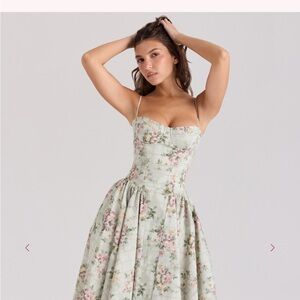 House of CB Green and Pink Spaghetti Strap Midi Dress